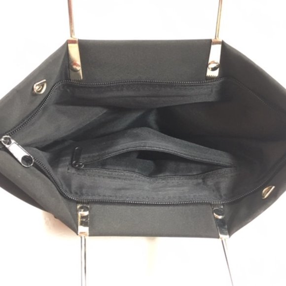 Black Nylon Mini Zip Tote Bag with Silver Toned Metal Handles 8"x9" - Picture 7 of 13